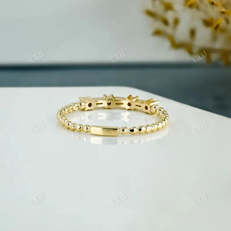 0.16CTW Baguette and Round Diamond Thin Beaded Stackable Band