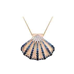 14k 2/tone Shell Pendant with 7 White Sapphires and 57 Blue Sapphires