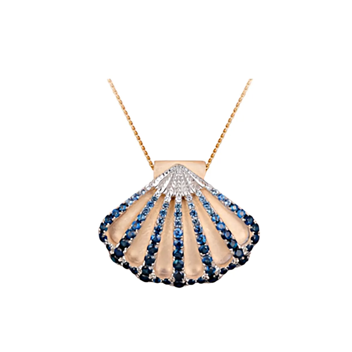 14k 2/tone Shell Pendant with 7 White Sapphires and 57 Blue Sapphires