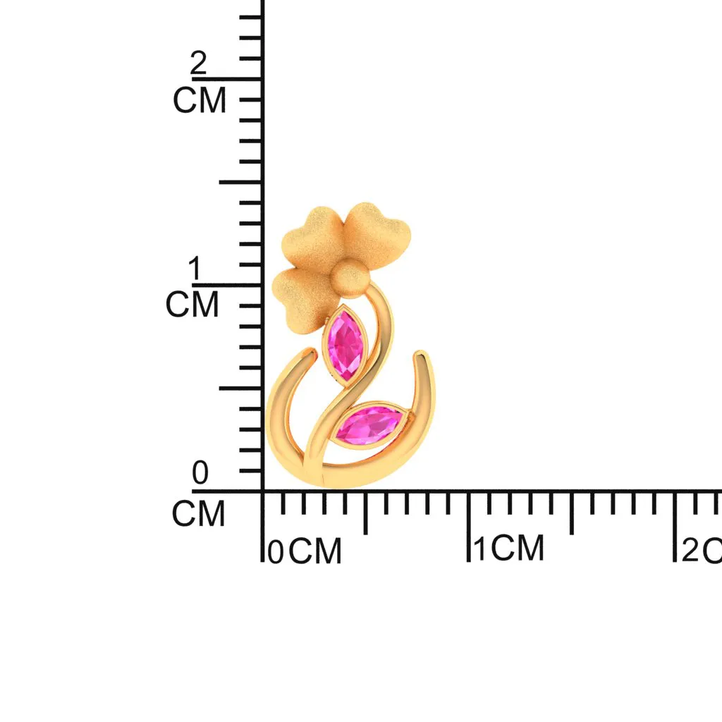 14k Floral Gold Stud Earrings With Pink Leafy Stones