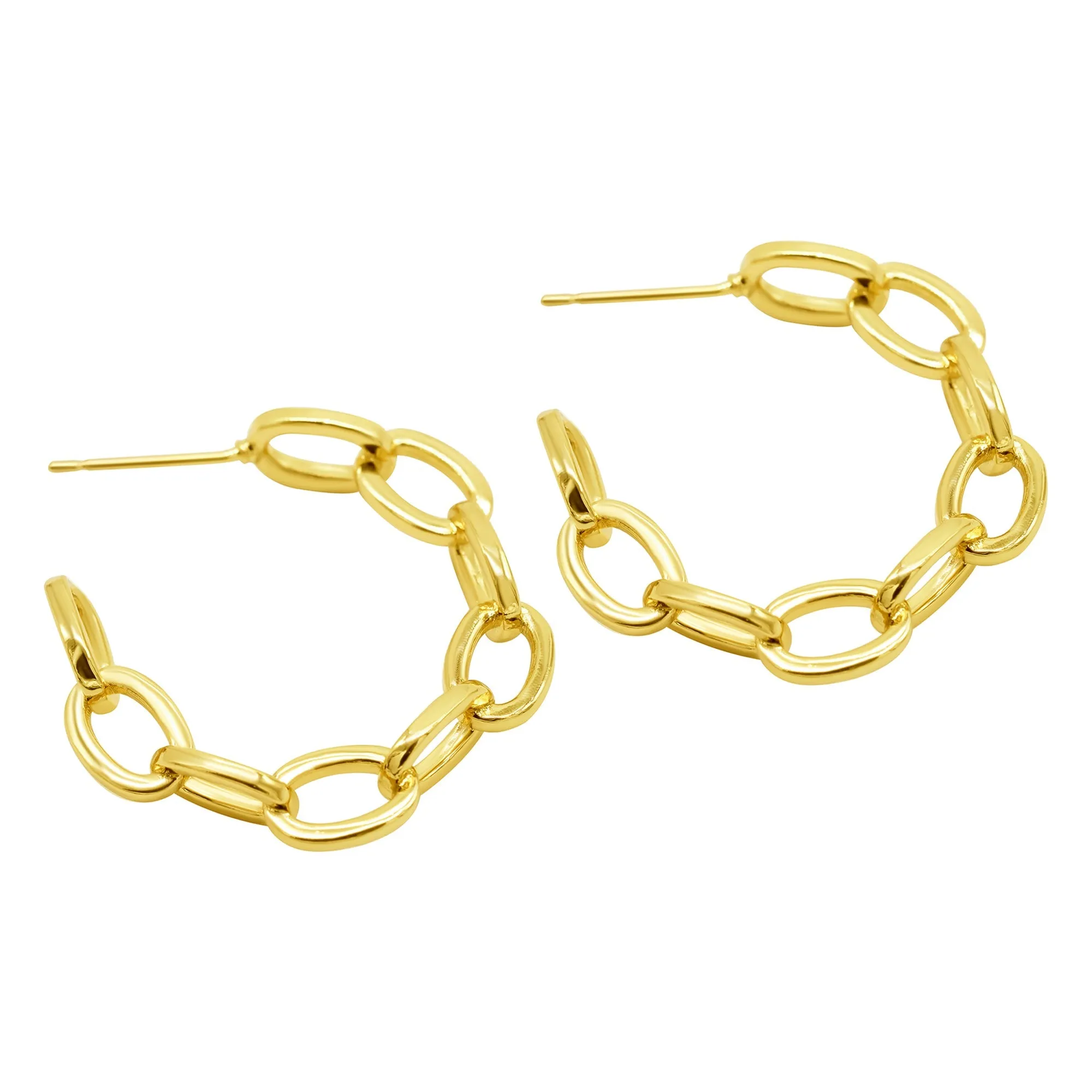 14K Gold Plated Chain Link Hoop Earrings
