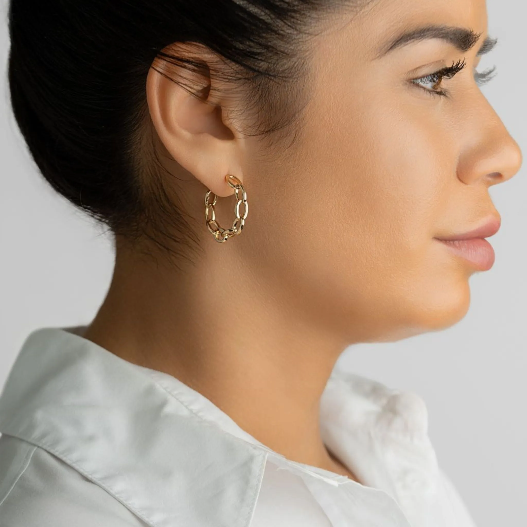 14K Gold Plated Chain Link Hoop Earrings