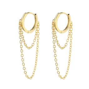 14k Gold Plated Huggie Hoop Double Chain Earring