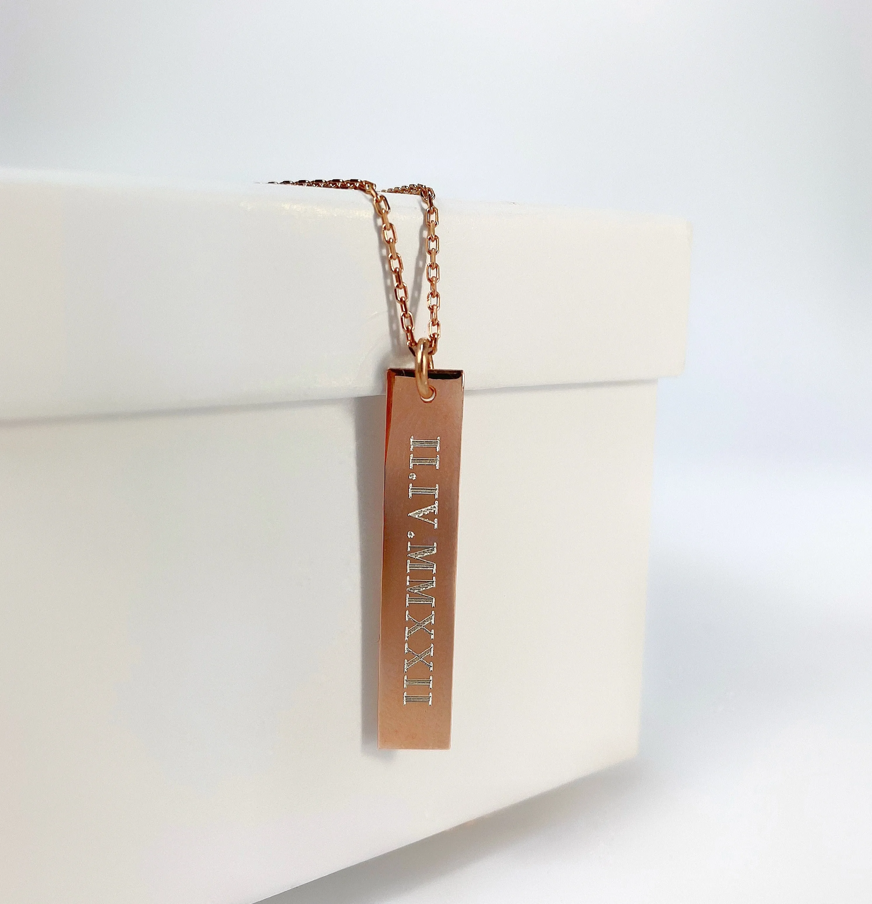 14K Gold Roman Numeral Date Bar Necklace