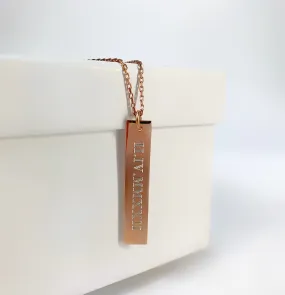14K Gold Roman Numeral Date Bar Necklace