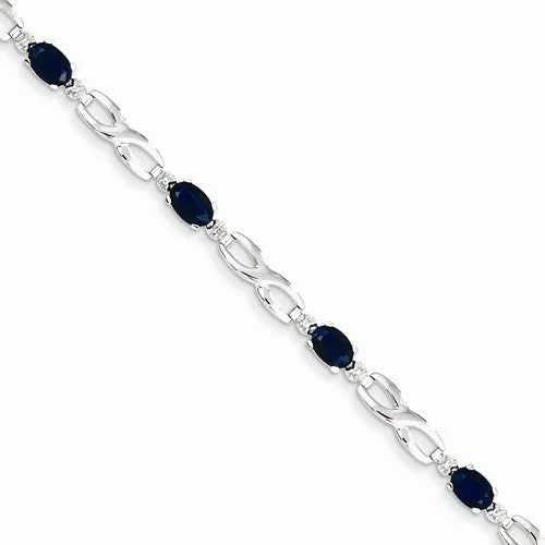 14K White Gold Completed Figure-8 Diamond & Sapphire Bracelet