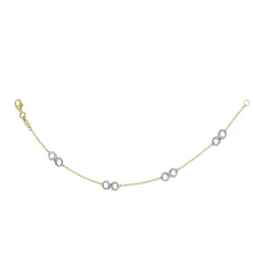 14k Yellow And White Gold Infinity Charms Bracelet, 7.5"