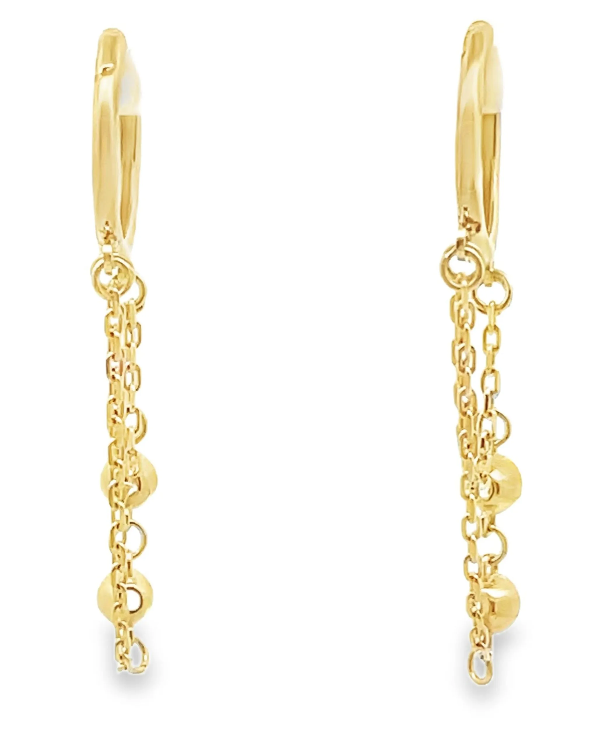 14K Yellow Gold Dangle Chain Hoop Earrings