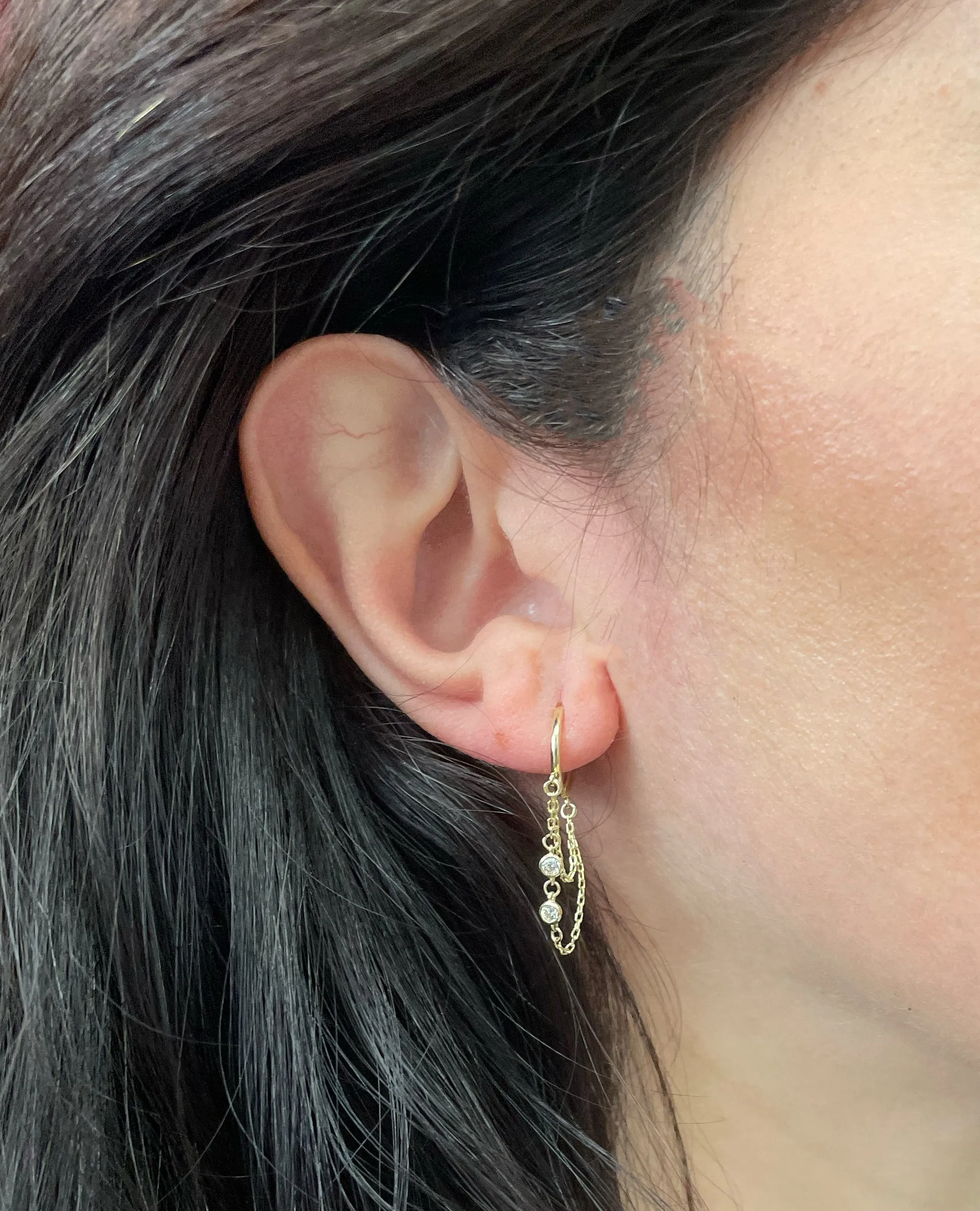 14K Yellow Gold Dangle Chain Hoop Earrings