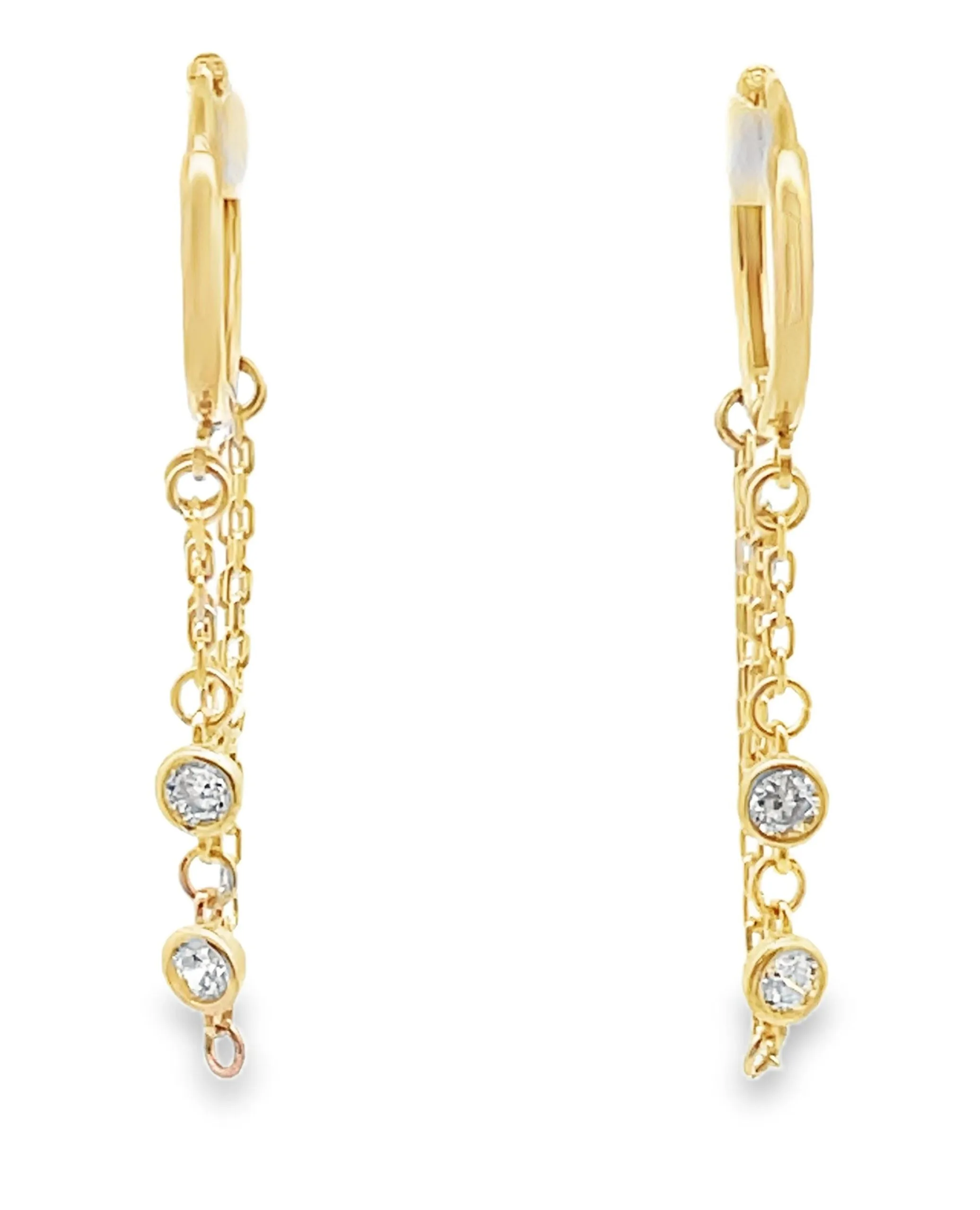 14K Yellow Gold Dangle Chain Hoop Earrings