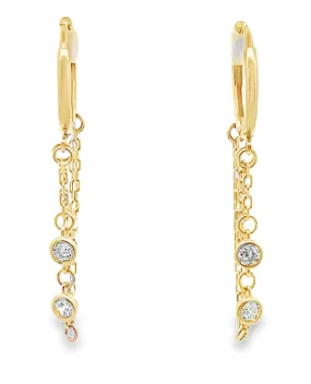 14K Yellow Gold Dangle Chain Hoop Earrings