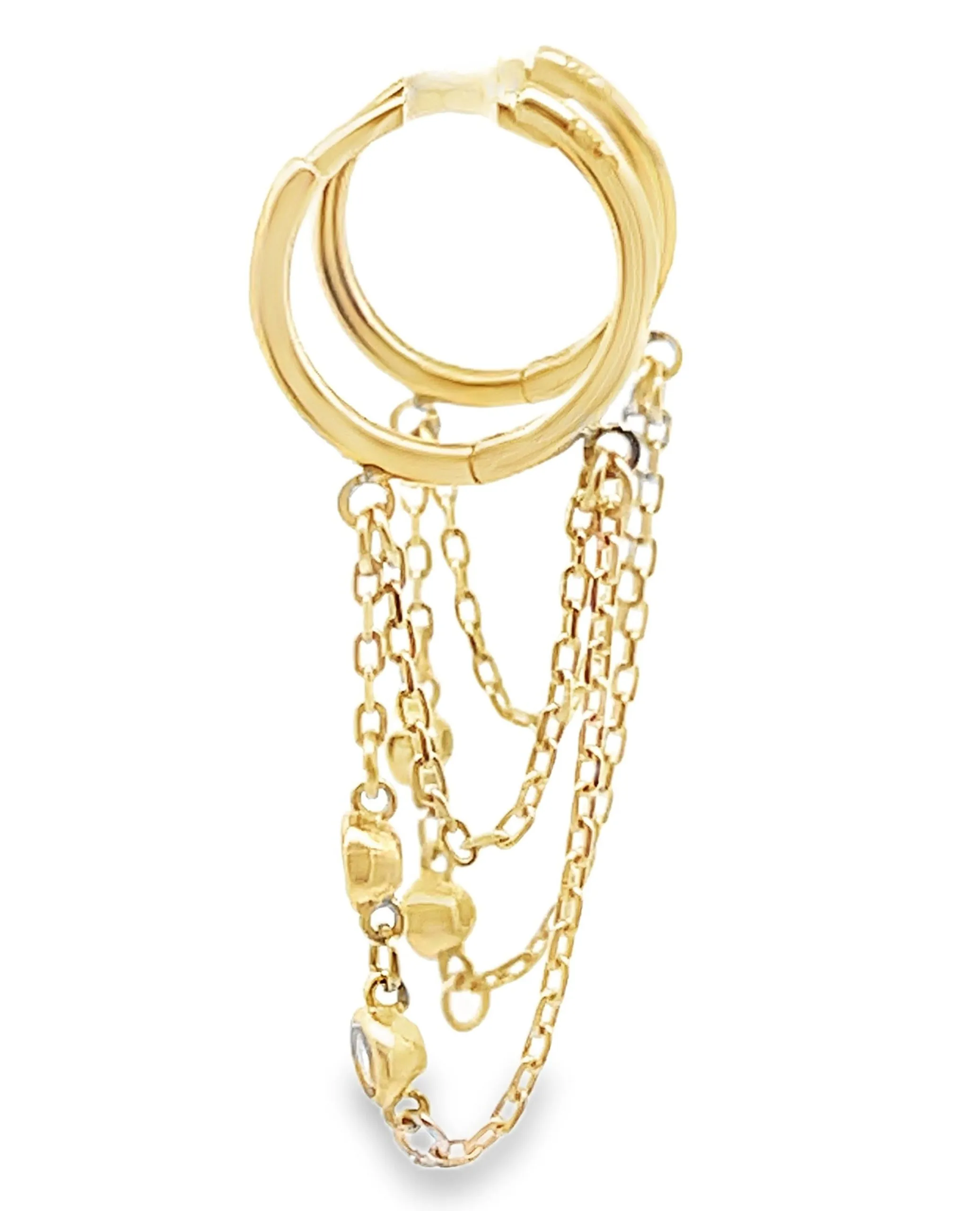 14K Yellow Gold Dangle Chain Hoop Earrings