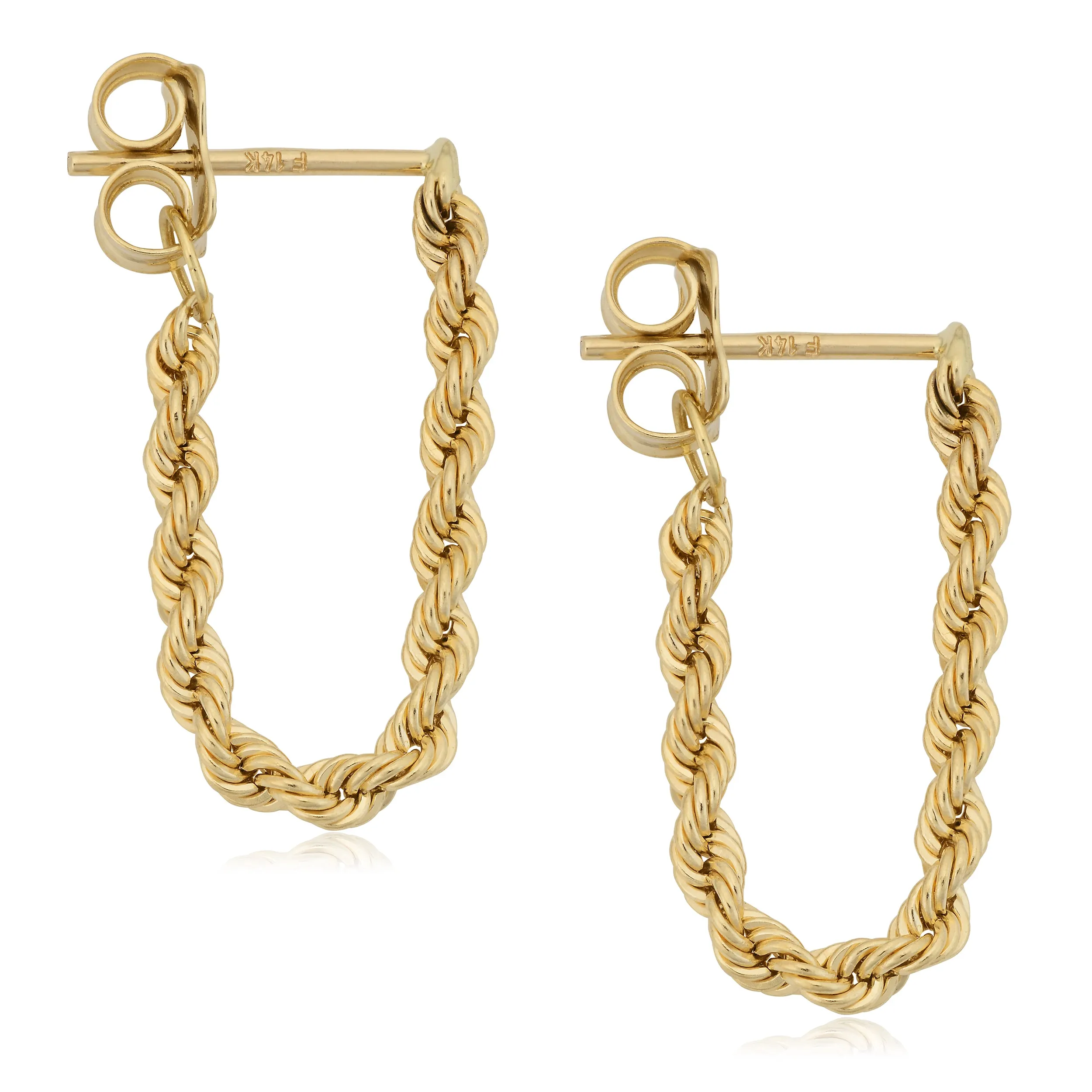 14k Yellow Gold Rope Chain Earrings
