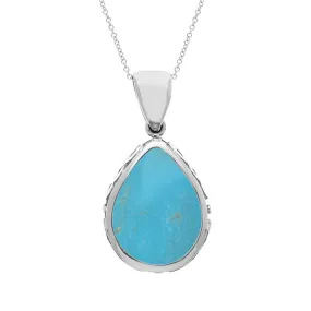 18ct White Gold Whitby Jet Turquoise Double Sided Celtic Pear Cut Fob Necklace