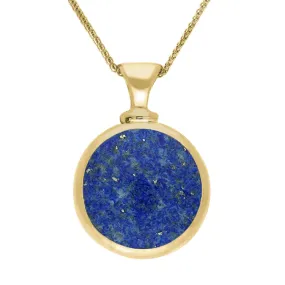 18ct Yellow Gold Whitby Jet Lapis Lazuli Double Sided Round Dinky Fob Necklace