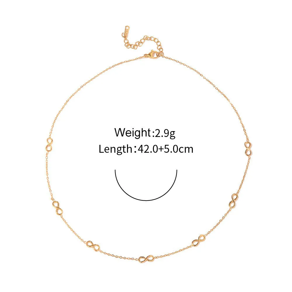 18K Gold Classic Fashion Infinity Symbol Design Light Luxury Style Bracelet Necklace Set