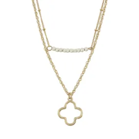 18" with 3" Extender Gold Double Bar Necklace - Open Cross