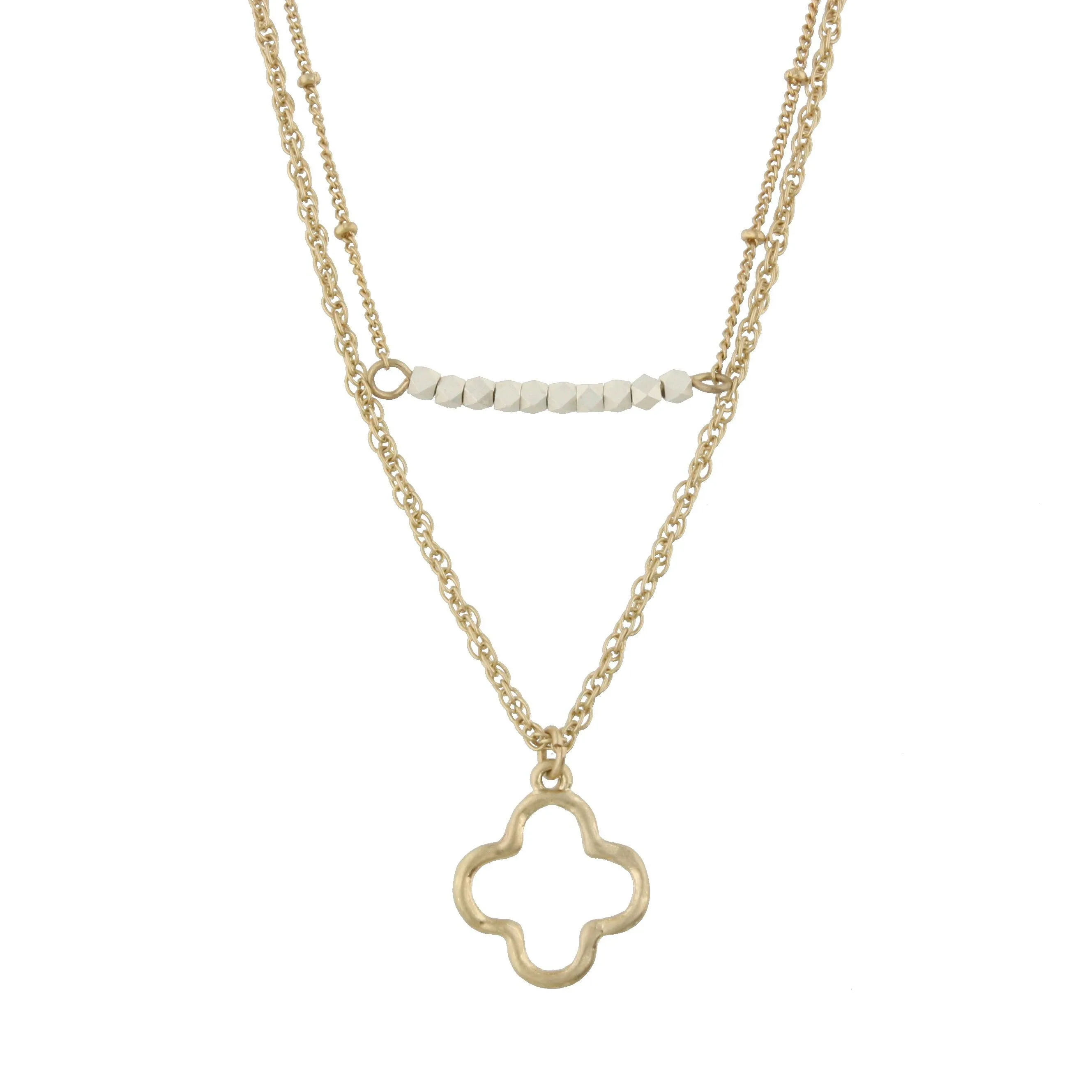 18" with 3" Extender Gold Double Bar Necklace - Open Cross
