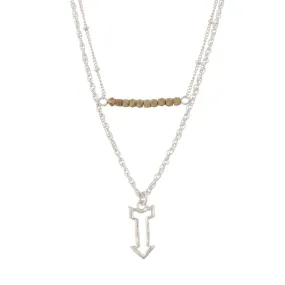 18" with 3" Extender Silver Double Bar Necklace - Arrow