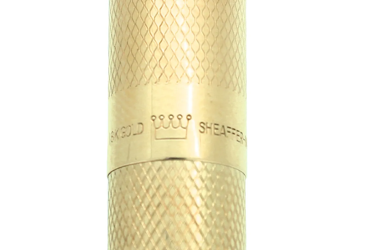 1970S SHEAFFER IMPERIAL TD 18K SOLID GOLD MASTERPIECE BARLEYCORN PATTERN FOUNTAIN PEN & BALLPOINT PEN SET