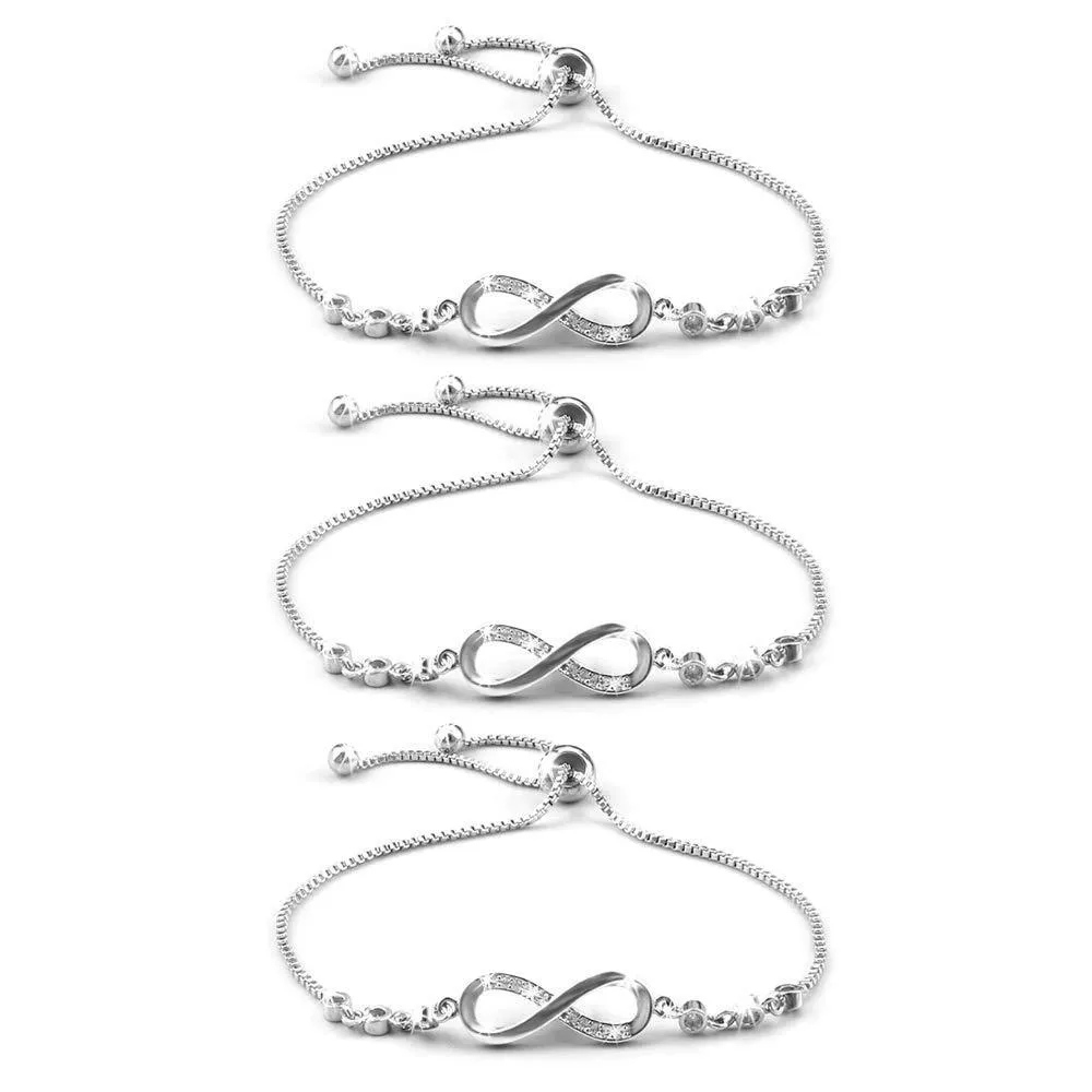 3 Pieces Infinity Bracelet, Silvery Women Bracelets Adjustable Friendship Bracelets Endless Bracelet Jewellery Gifts for Women Girls