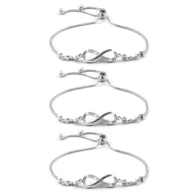 3 Pieces Infinity Bracelet, Silvery Women Bracelets Adjustable Friendship Bracelets Endless Bracelet Jewellery Gifts for Women Girls