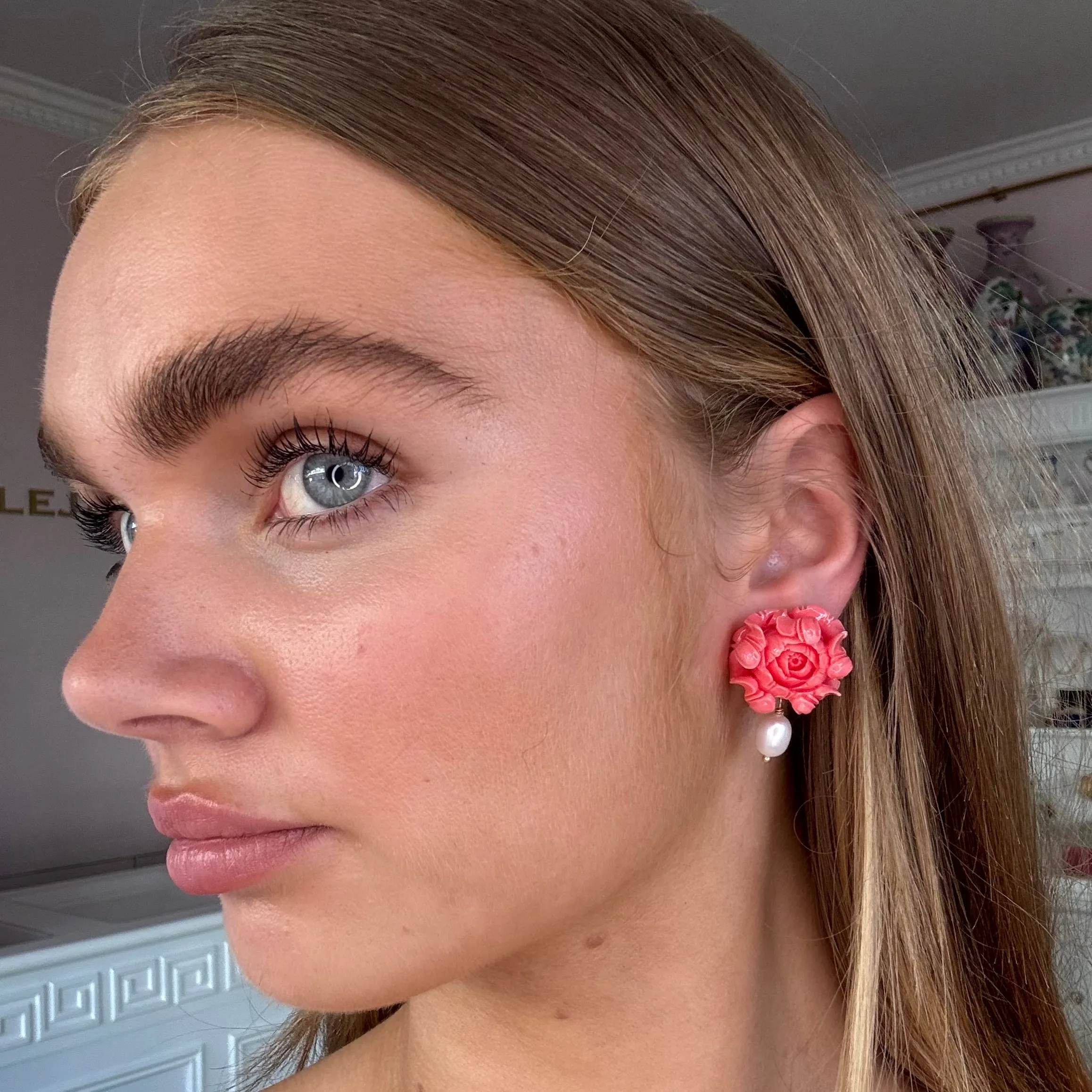 5 for 60% Off - Carved Coral Flower Studs: The Arabella