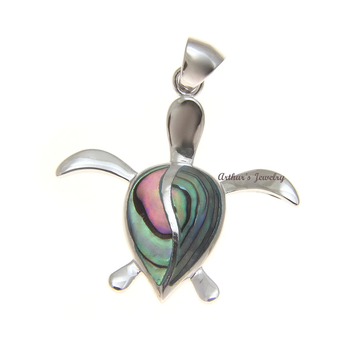 925 Sterling Silver Hawaiian Honu Sea Turtle Abalone Paua Shell Pendant S M L