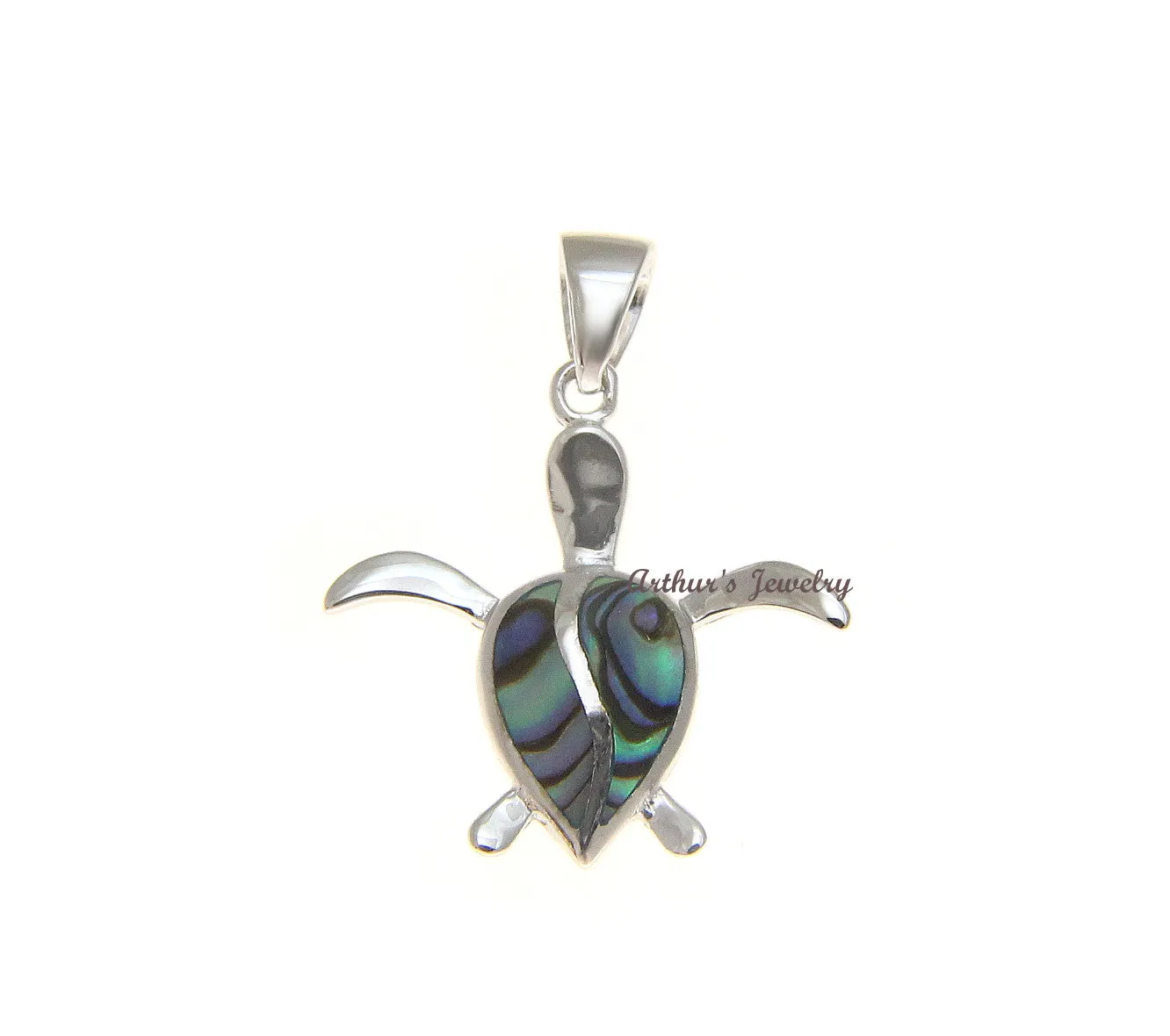925 Sterling Silver Hawaiian Honu Sea Turtle Abalone Paua Shell Pendant S M L