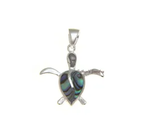 925 Sterling Silver Hawaiian Honu Sea Turtle Abalone Paua Shell Pendant S M L