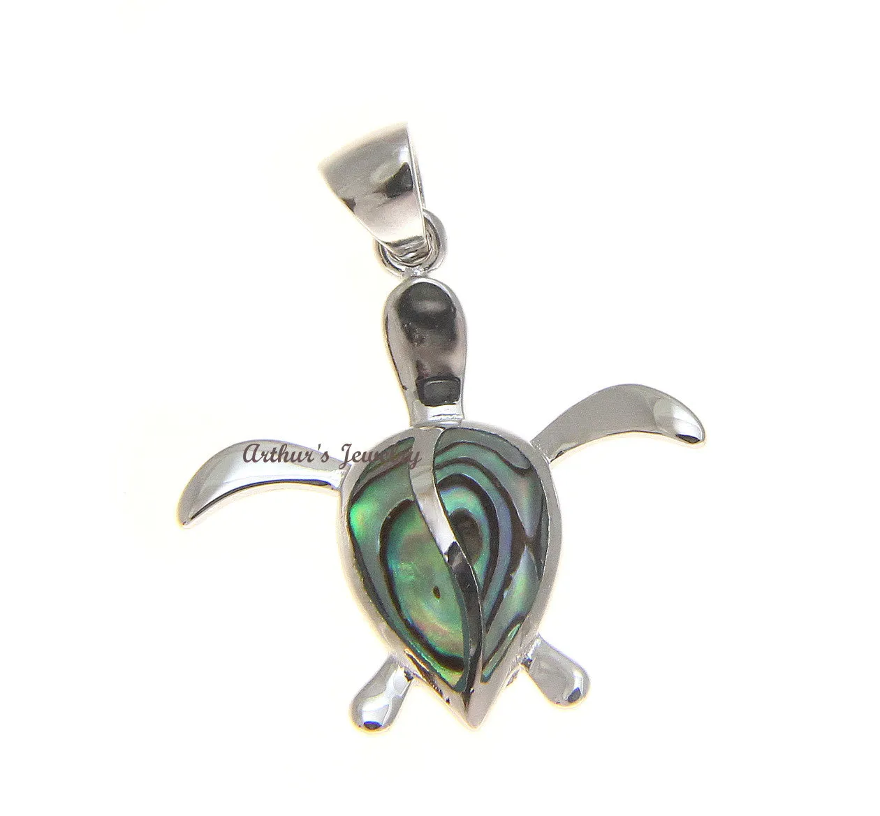 925 Sterling Silver Hawaiian Honu Sea Turtle Abalone Paua Shell Pendant S M L