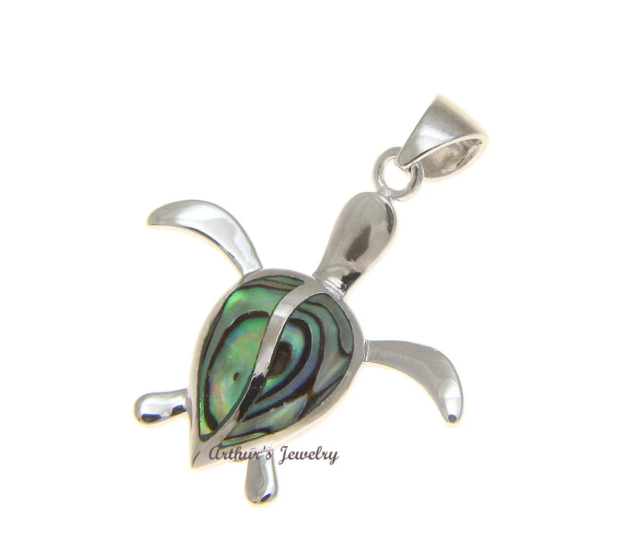 925 Sterling Silver Hawaiian Honu Sea Turtle Abalone Paua Shell Pendant S M L