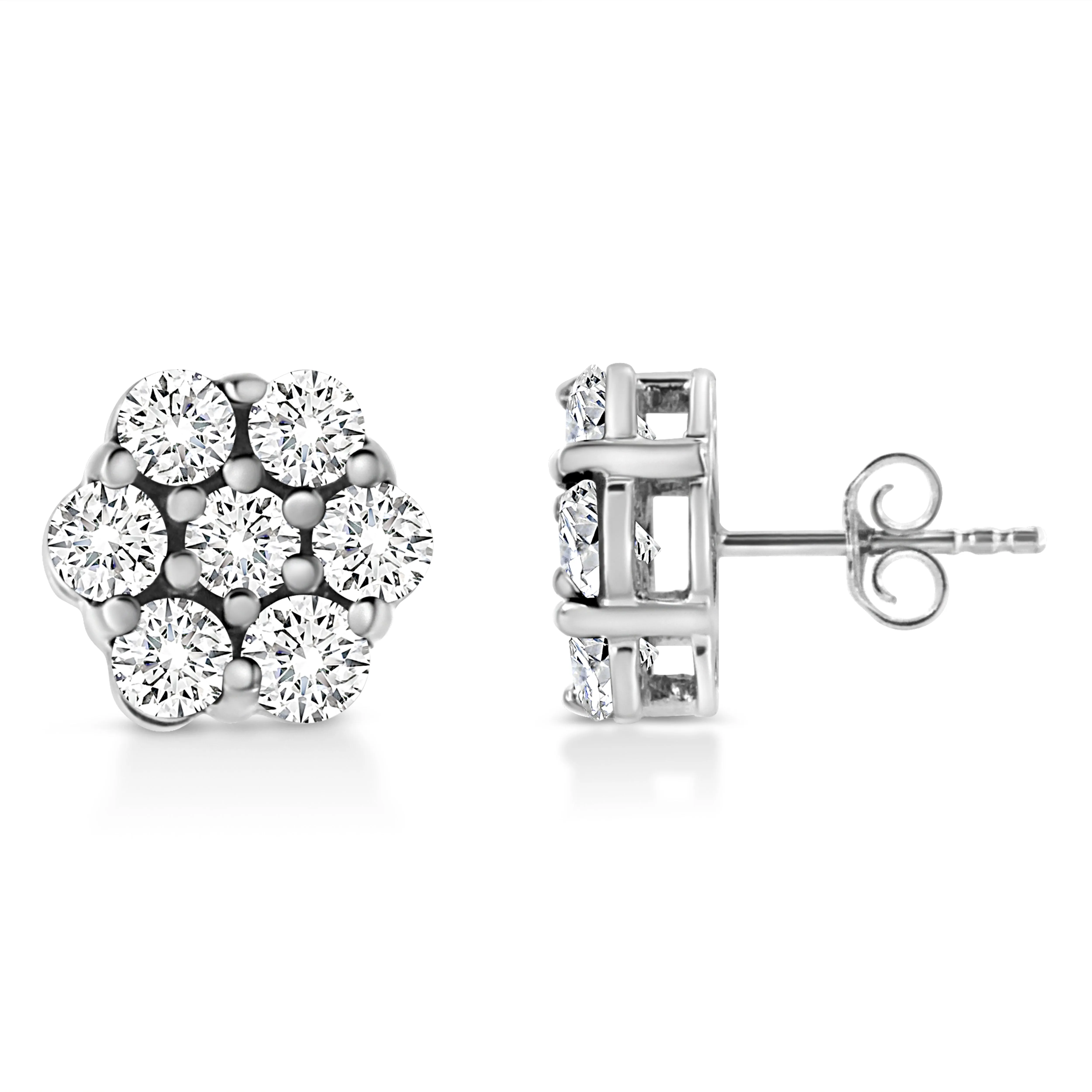 .925 Sterling Silver Lab Grown Brilliant Round Cut Diamond Floral Cluster Stud Earrings