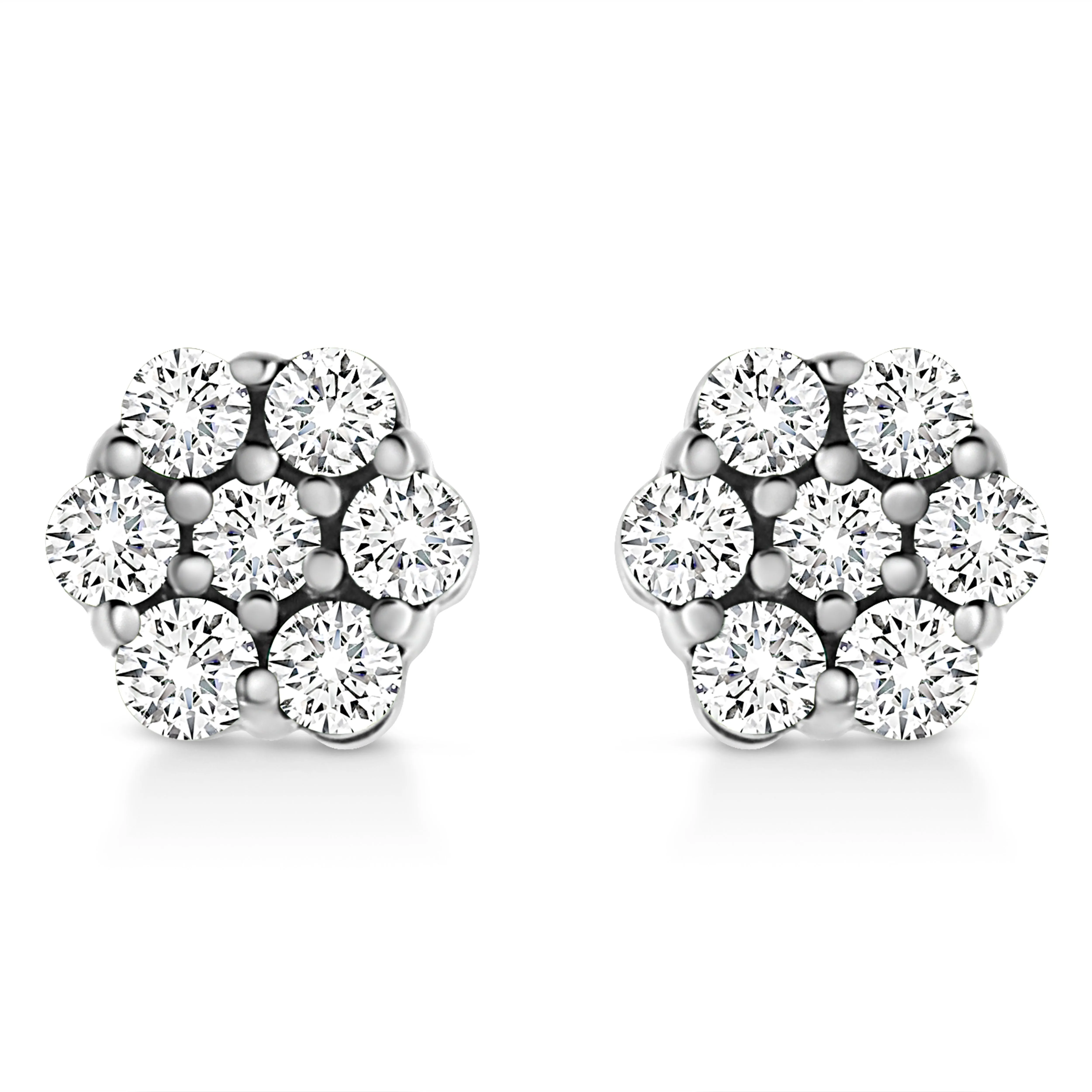 .925 Sterling Silver Lab Grown Brilliant Round Cut Diamond Floral Cluster Stud Earrings