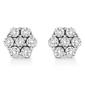 .925 Sterling Silver Lab Grown Brilliant Round Cut Diamond Floral Cluster Stud Earrings