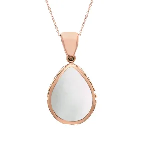 9ct Rose Gold Whitby Jet Mother Of Pearl Double Sided Celtic Pear Cut Fob Necklace