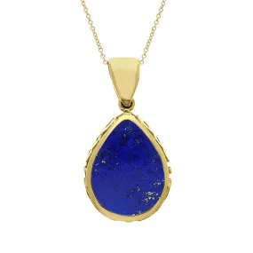 9ct Yellow Gold Whitby Jet Lapis Lazuli Double Sided Celtic Pear Cut Fob Necklace