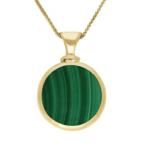 9ct Yellow Gold Whitby Jet Malachite Double Sided Round Dinky Fob Necklace