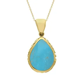 9ct Yellow Gold Whitby Jet Turquoise Double Sided Celtic Pear Cut Fob Necklace