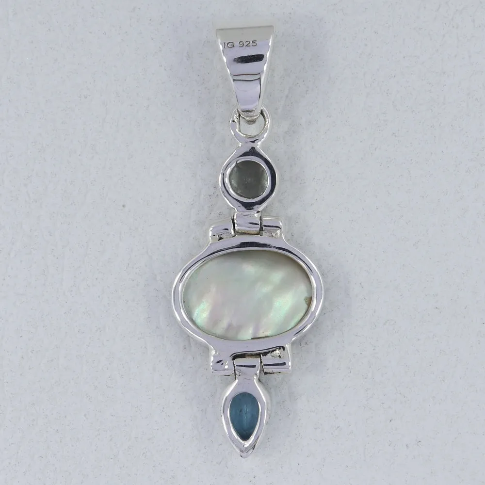 Abalone Shell With Blue Topaz Silver Pendent
