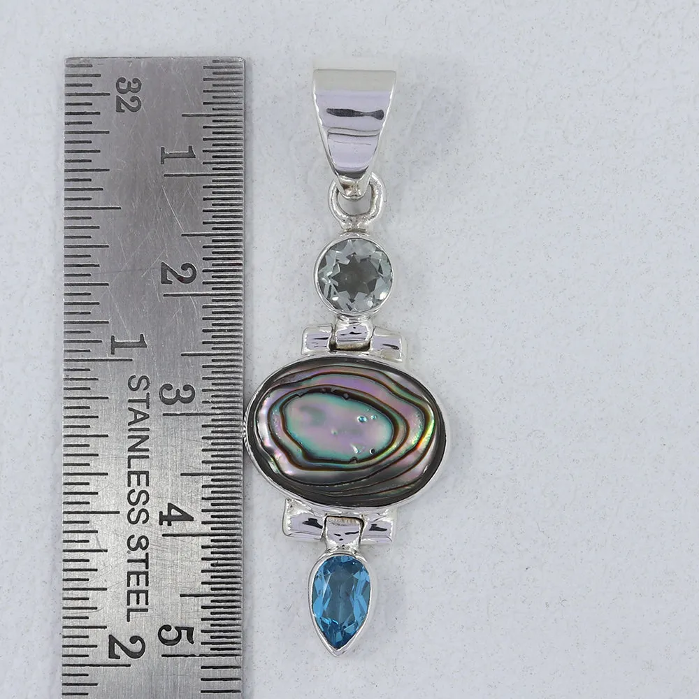 Abalone Shell With Blue Topaz Silver Pendent