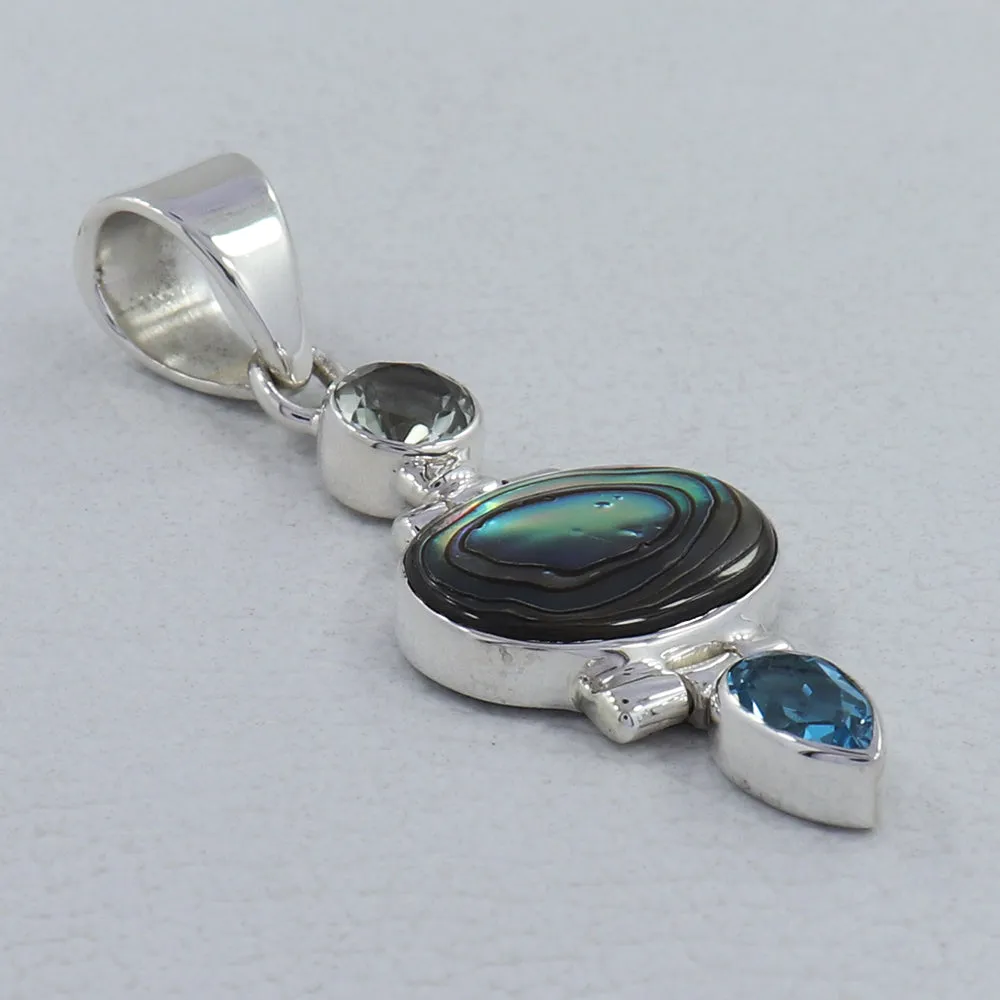 Abalone Shell With Blue Topaz Silver Pendent