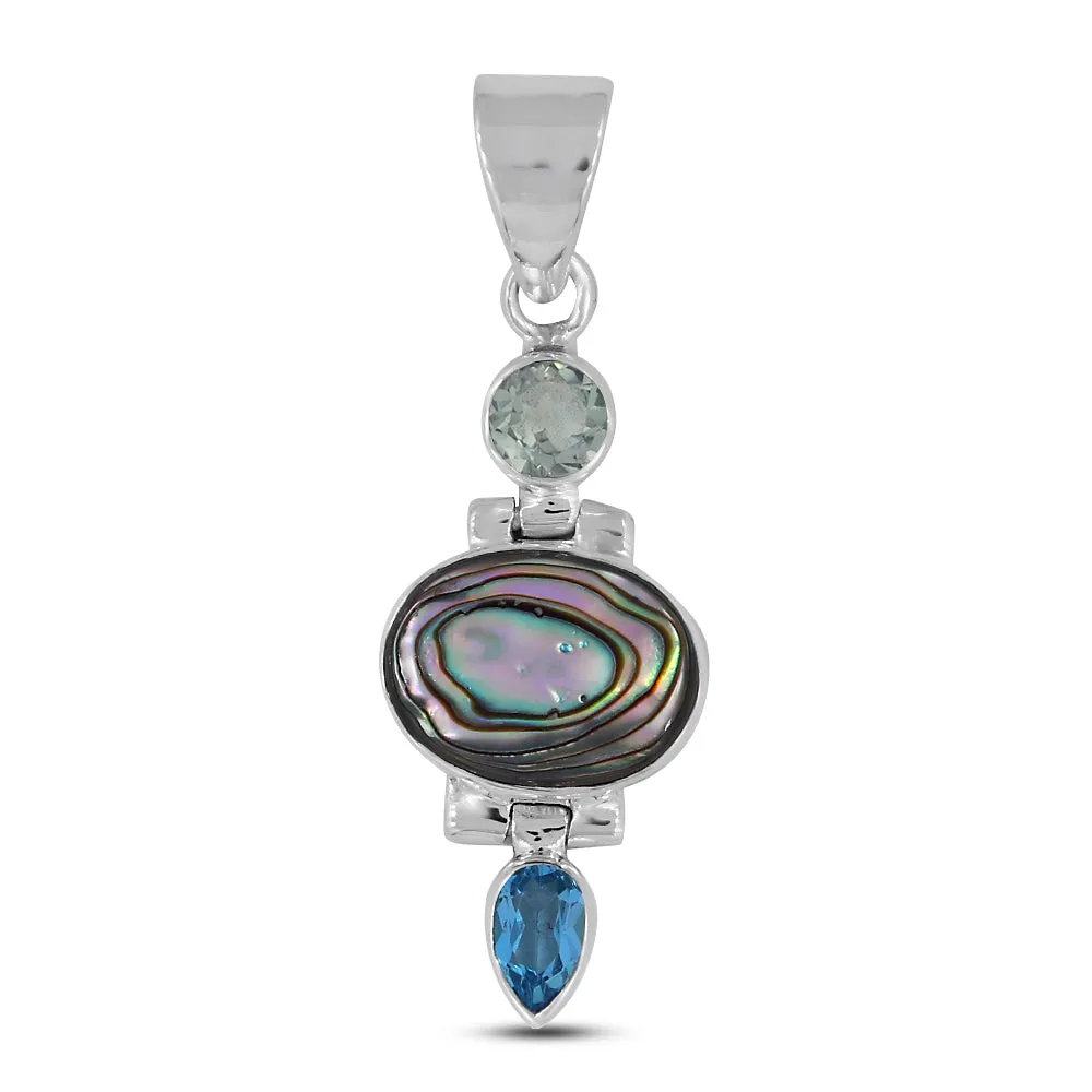 Abalone Shell With Blue Topaz Silver Pendent