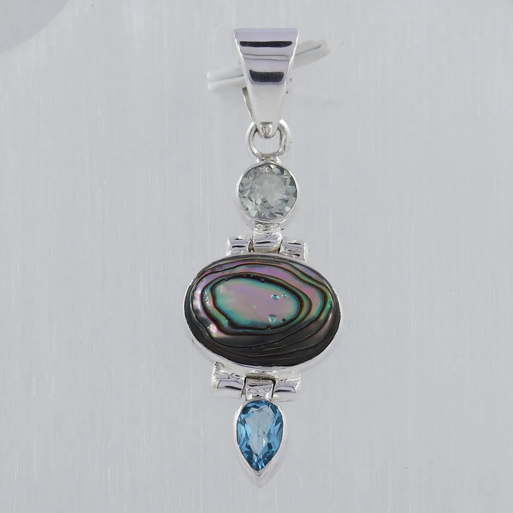 Abalone Shell With Blue Topaz Silver Pendent