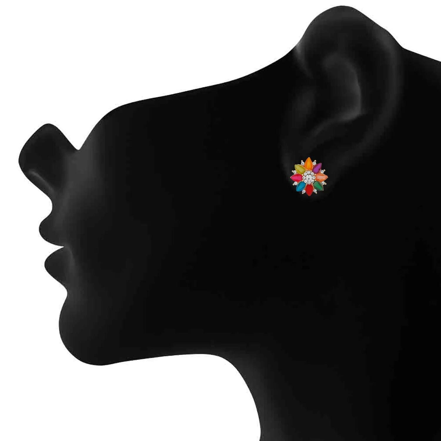 Alluring multicolour crystal floral stud earrings