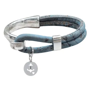 Anchor Circle Charm Sterling Silver Cork Bracelet