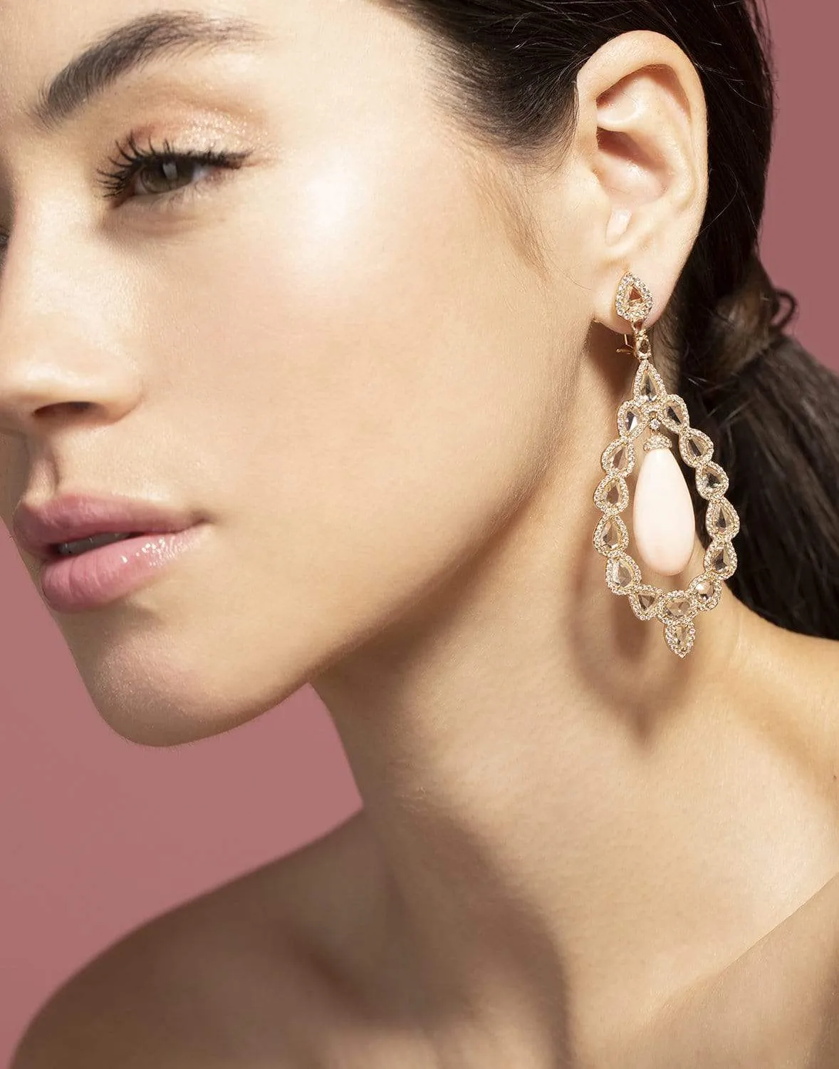 Angel Skin Coral and Diamond Drop Earrings