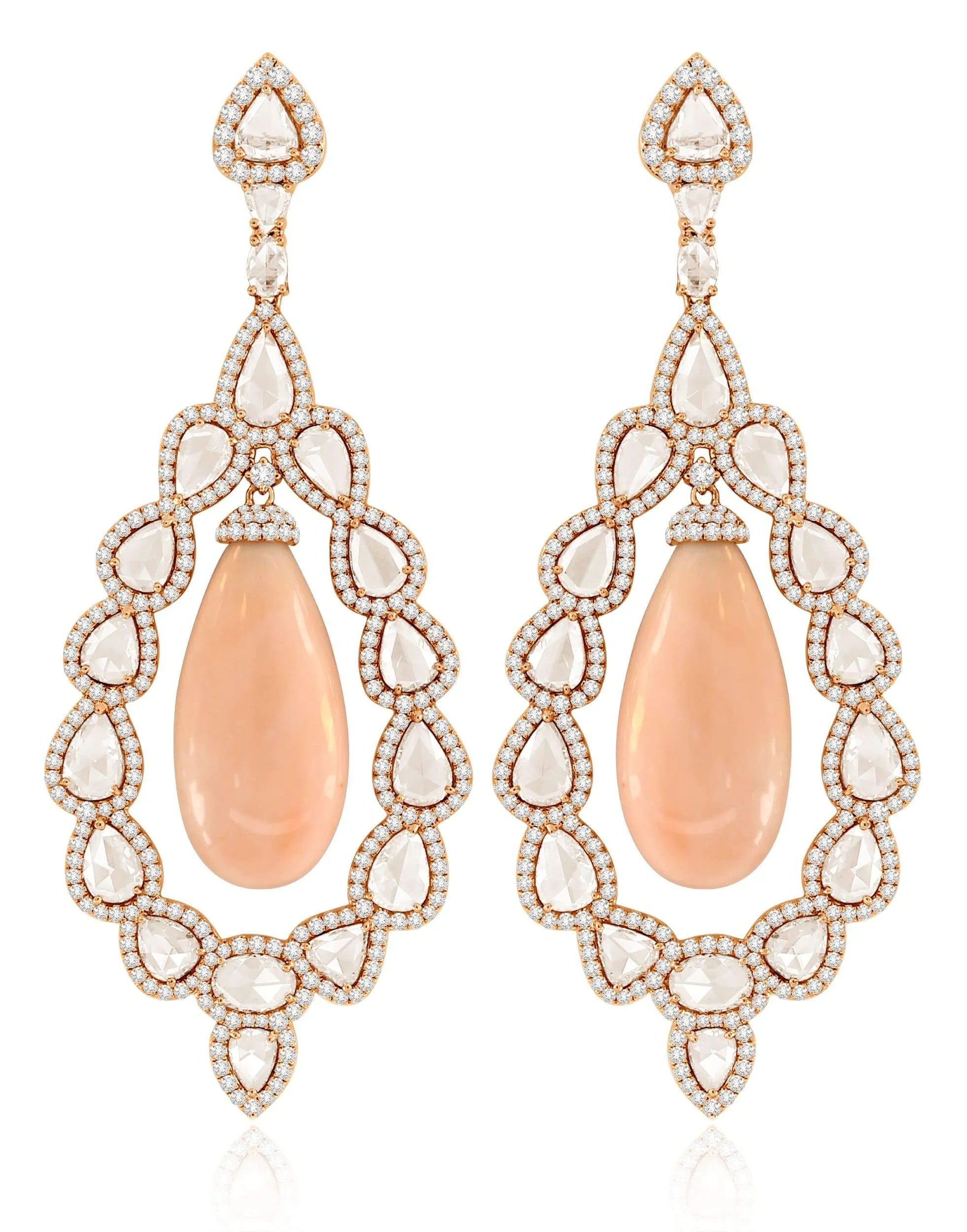 Angel Skin Coral and Diamond Drop Earrings
