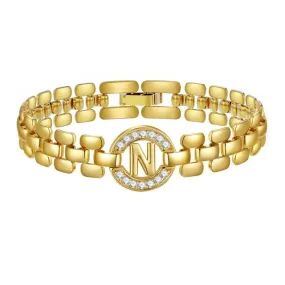 Apsvo N Letter Bracelet Gold Initial Bracelet Cubic
