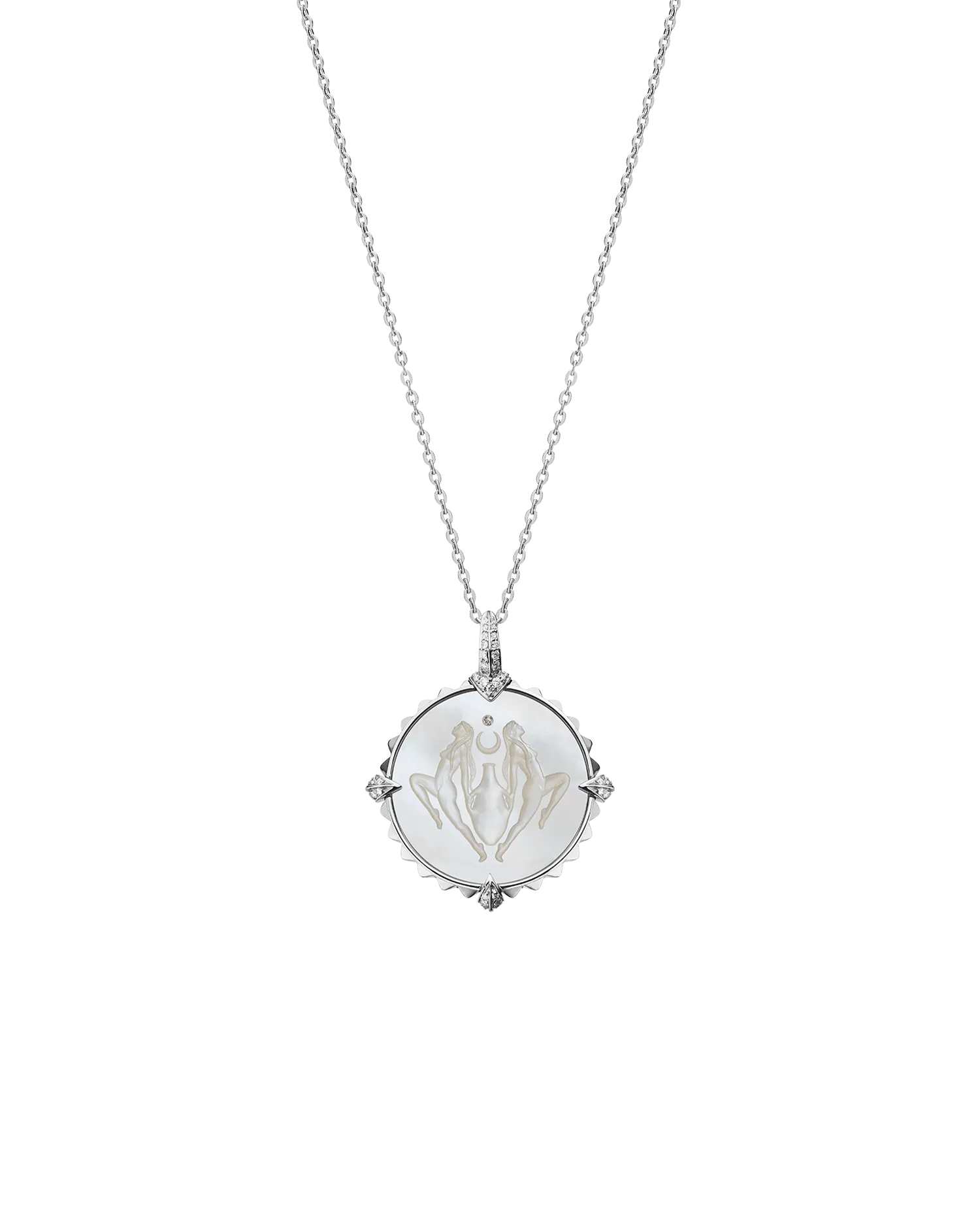 Aquarius Coin Charm | Mother of Pearl, Diamonds, and White Gold